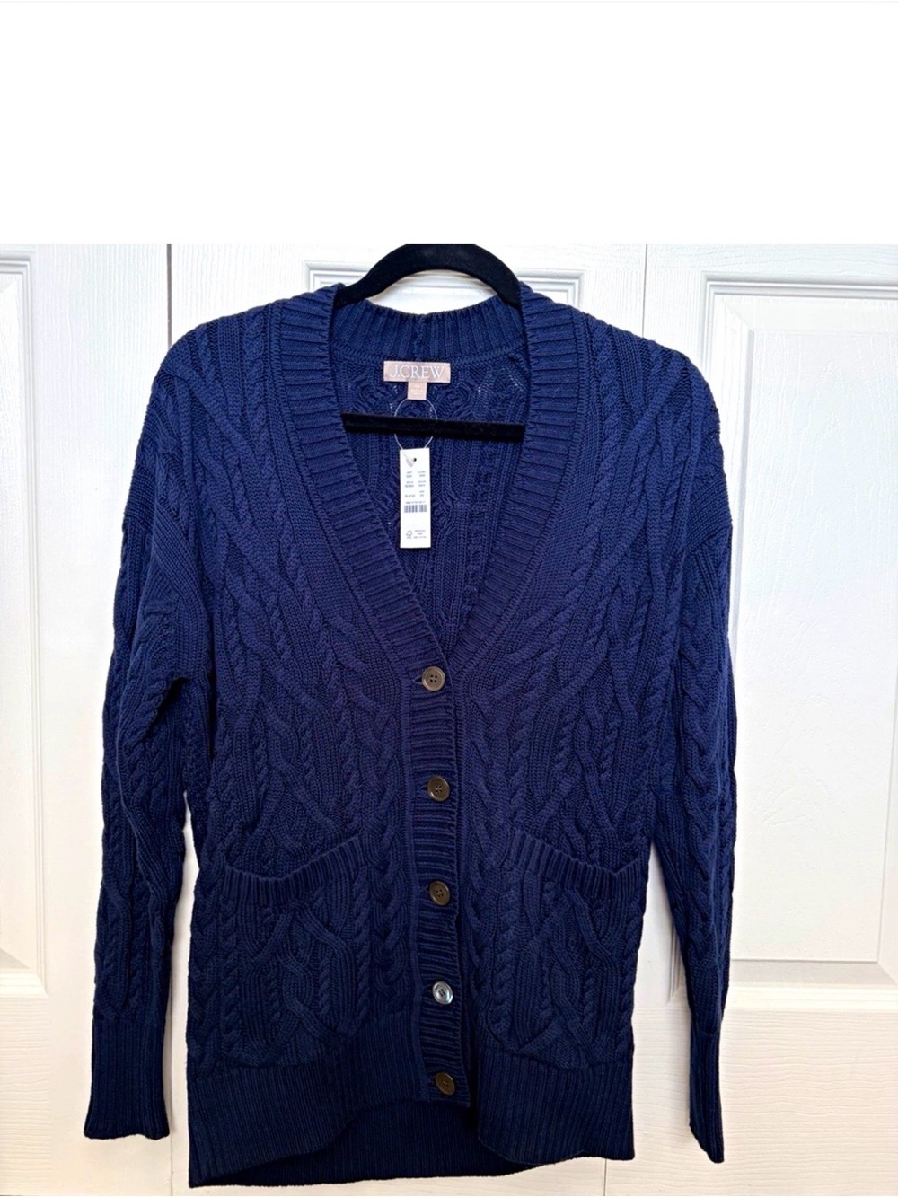 NWT J.Crew Navy Cable Knit Button-Front Cardigan